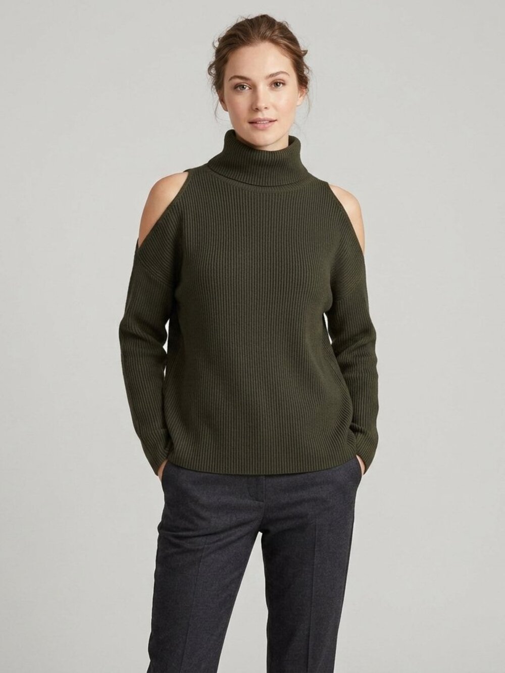 Okakie Ribbed Cold Shoulder Black Sweater